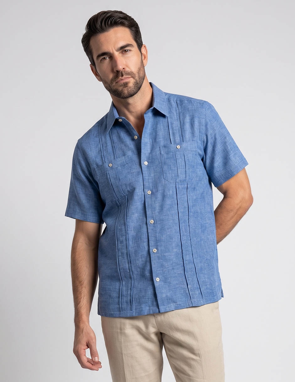 Camisa formal de algodón manga corta para hombre