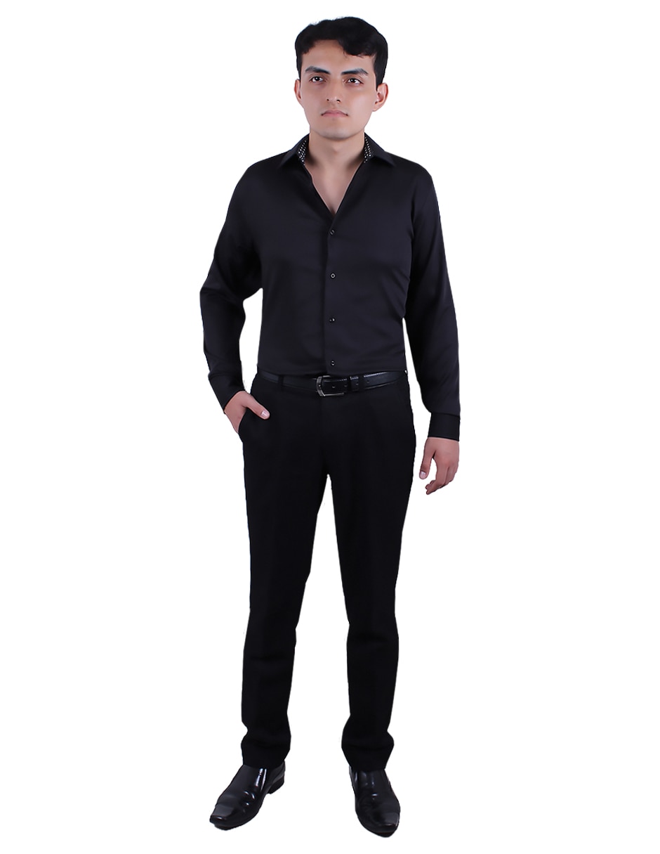 Camisa formal parllieni manga larga para hombre