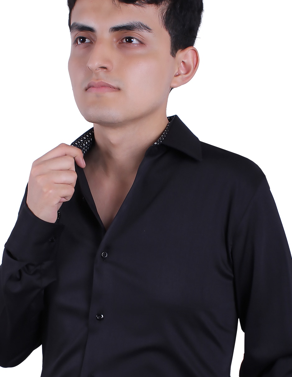 Camisa formal parllieni manga larga para hombre